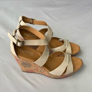 Korks by Kork-Ease Gracen Wedge Sandals in a natural floral cork design